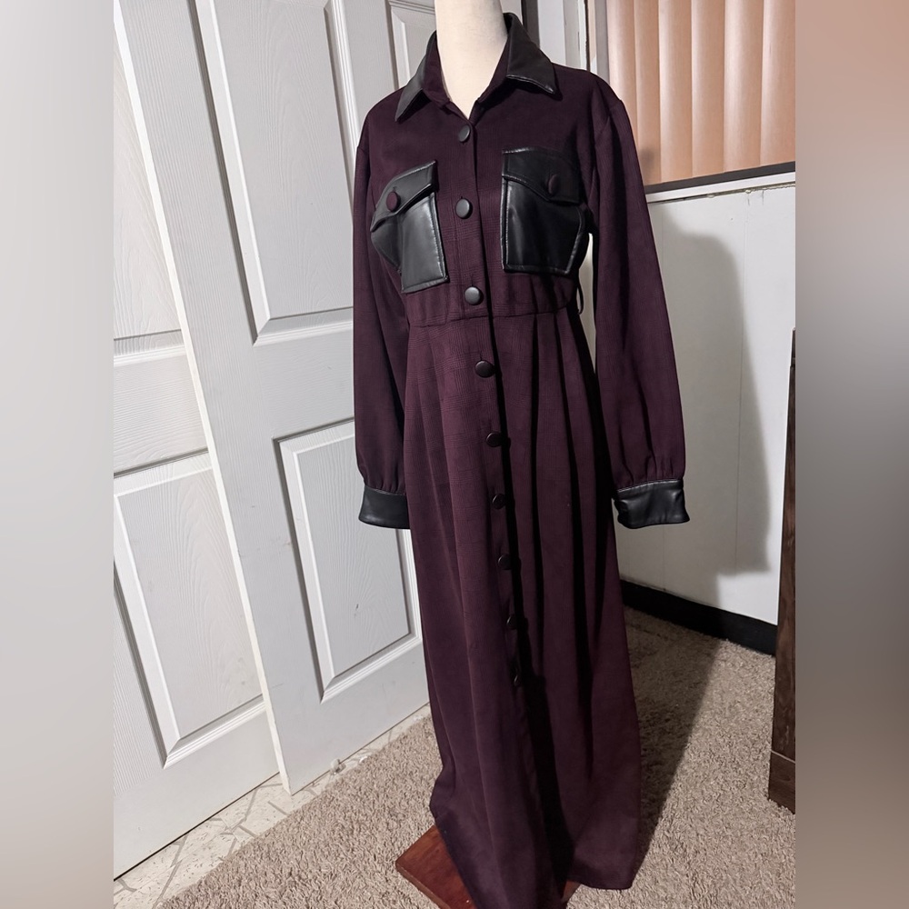 Purple Long Sleeve abaya with Black Accents